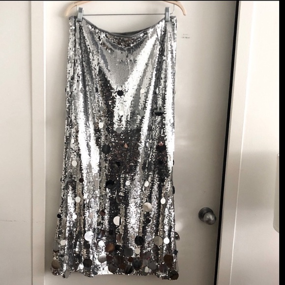 🎉Plus Size Elegant Gold Or Silver Long Sequin Formal Midi Skirt - Picture 2 of 14